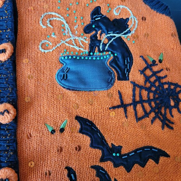 Holiday Editions Women’s S Halloween Knit Beaded & Embroidered Sweater Vest - Picture 4 of 7